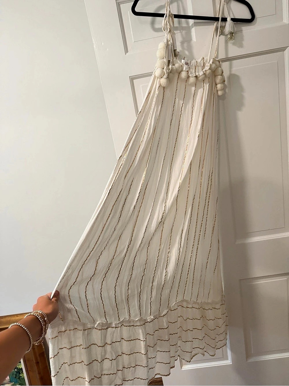America & Beyond Grecian Glory Women's Striped Maxi Dress White & Gold Medium